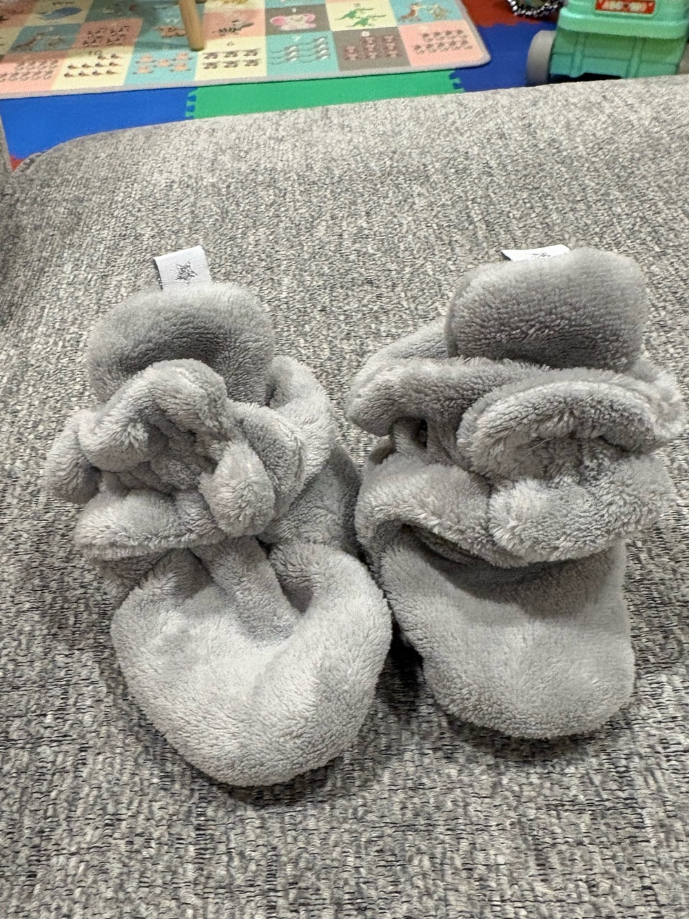 Plush Gray Baby Slipper Booties - Soft Cozy Indoor Footwear